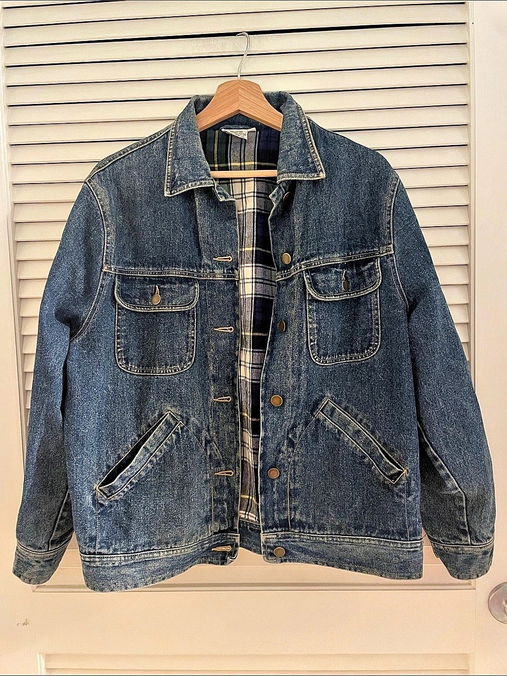 Plaid-Lined Denim Jacket Size Medium